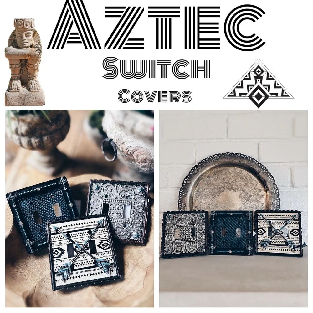 Western Tooled Light Switch Cover Plate Aztec Boho Choice of  A,B or C